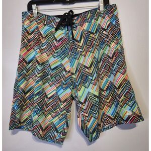 Pacific Surf By Exist Men Medium Multicolor Chevron Swim Drawstring Board Shorts